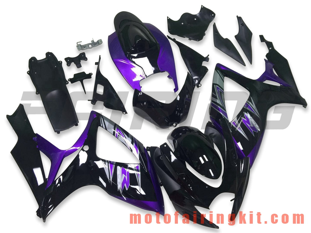 Kits de carenado aptos para GSX-R750 GSX-R600 K6 2006 2007 GSXR 600 750 K6 06 07 Molde de inyección de plástico ABS Carrocería completa para motocicleta Carrocería del mercado de accesorios Marco (púrpura y negro) B183