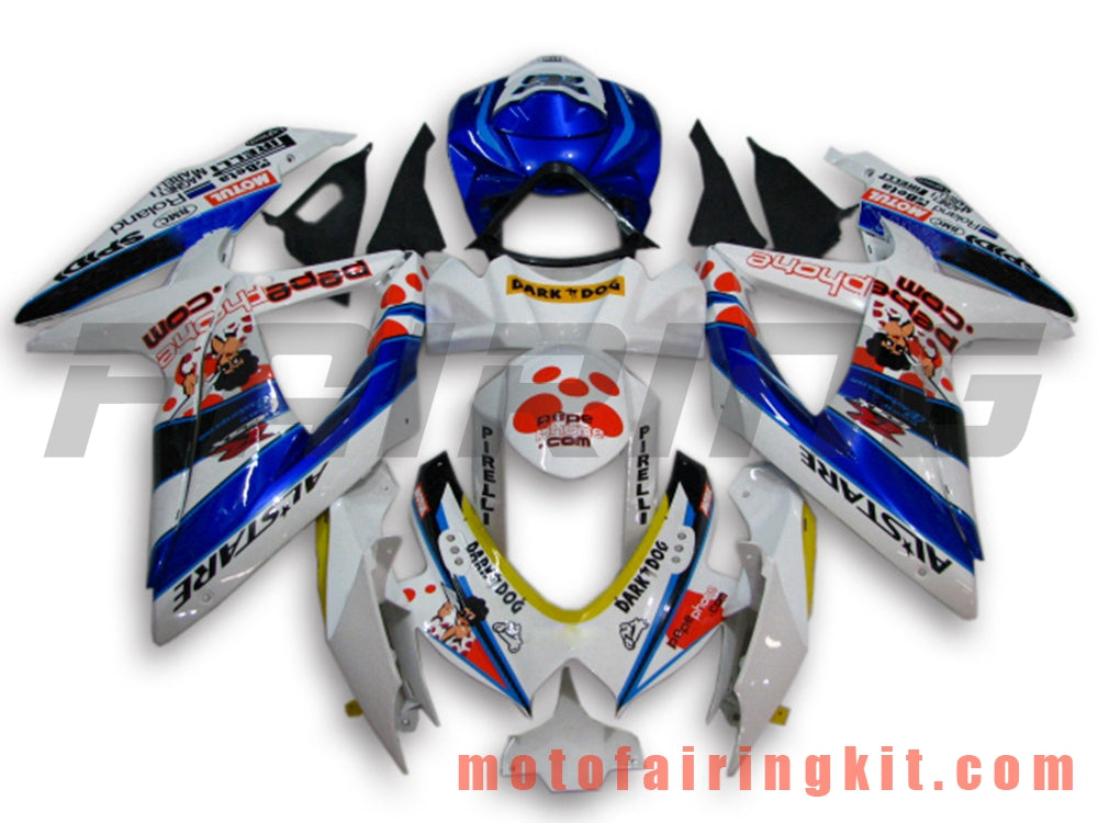 Kits de carenado aptos para GSX-R750 GSX-R600 K8 2008 2009 2010 GSXR 600 750 Molde de inyección de plástico ABS Carrocería completa para motocicleta Marco de carrocería de posventa (blanco y azul) B001