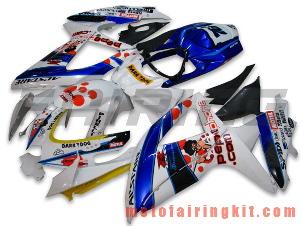 Fairing Kits Fit for GSX-R750 GSX-R600 K8 2008 2009 2010 GSXR 600 750 Plastic ABS Injection Mold Complete Motorcycle Body Aftermarket Bodywork Frame (White & Blue) B001