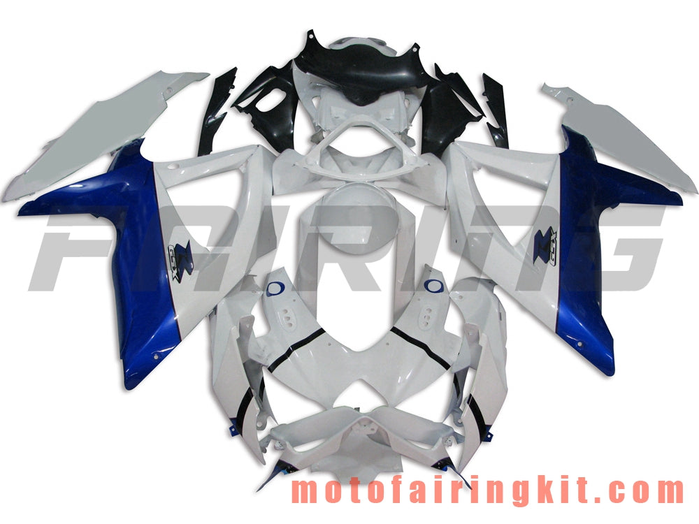 フェアリングキット GSX-R750 GSX-R600 K8 2008 2009 2010 GSXR 600 750 プラスチック ABS 射出成型 完全なオートバイボディ アフターマーケットボディワークフレーム (ホワイト &amp; ブルー) B003