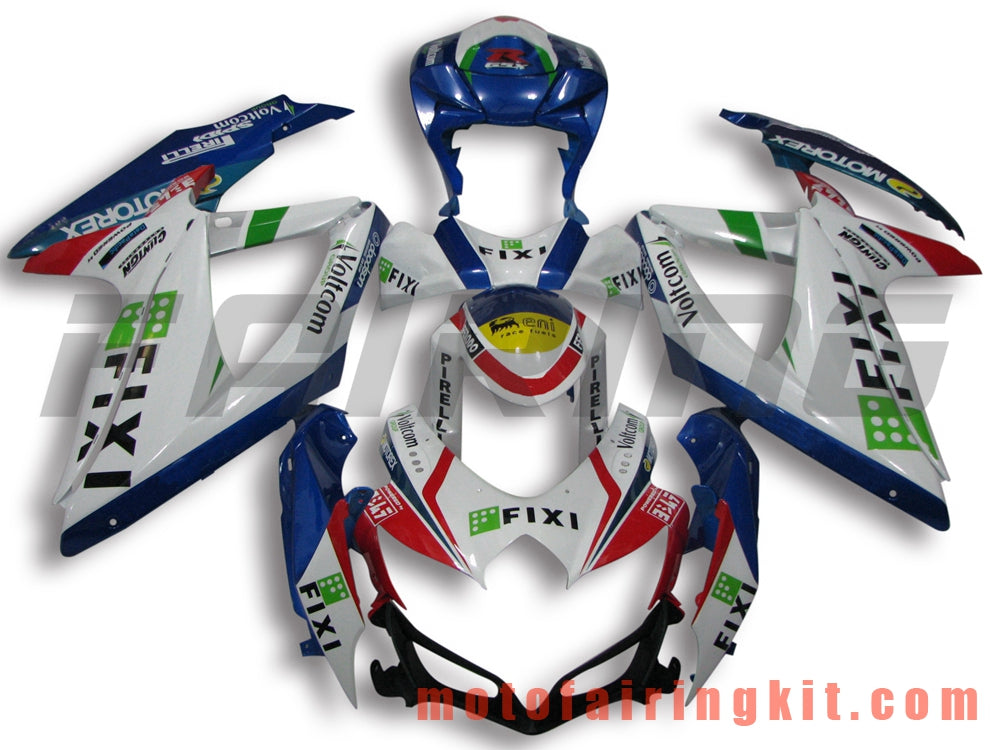 Kits de carenado aptos para GSX-R750 GSX-R600 K8 2008 2009 2010 GSXR 600 750 Molde de inyección de plástico ABS Carrocería completa para motocicleta Marco de carrocería de posventa (blanco y azul) B013