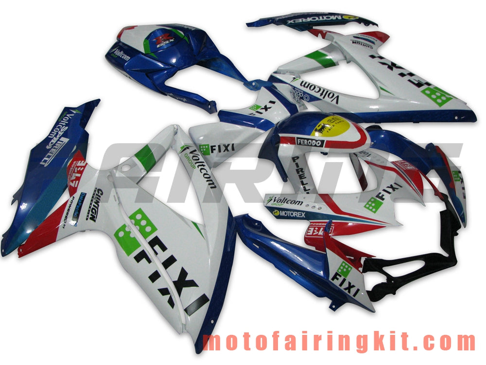 フェアリングキット GSX-R750 GSX-R600 K8 2008 2009 2010 GSXR 600 750 プラスチック ABS 射出成形 完全なオートバイボディ アフターマーケットボディワークフレーム (ホワイト &amp; ブルー) B013