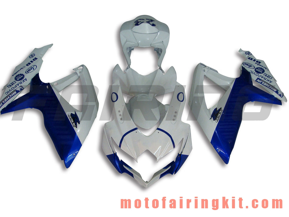 フェアリングキット GSX-R750 GSX-R600 K8 2008 2009 2010 GSXR 600 750 プラスチック ABS 射出成形 完全なオートバイボディ アフターマーケットボディワークフレーム (ブルー &amp; ホワイト) B022