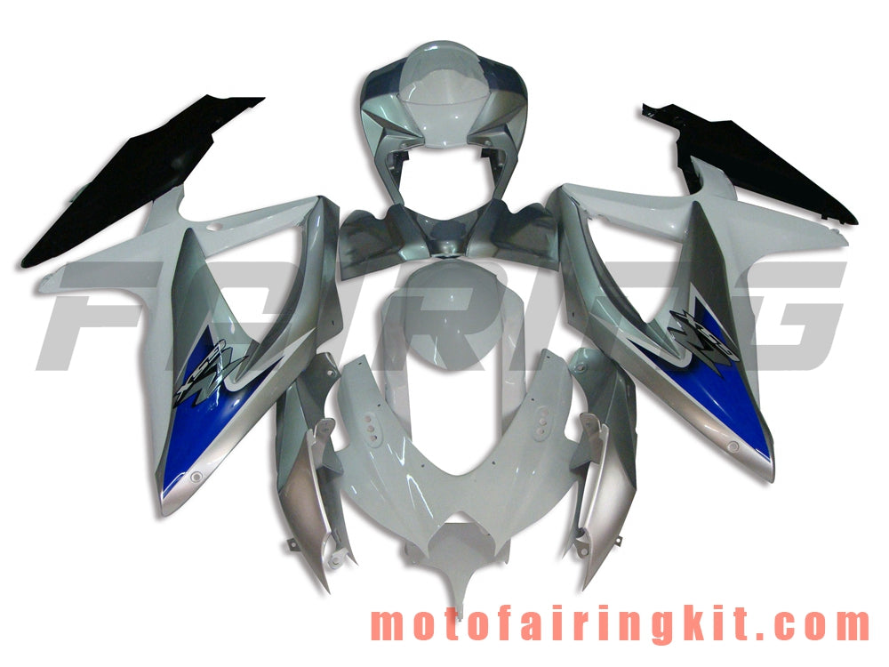 Fairing Kits Fit for GSX-R750 GSX-R600 K8 2008 2009 2010 GSXR 600 750 Plastic ABS Injection Mold Complete Motorcycle Body Aftermarket Bodywork Frame (Silver & White) B037