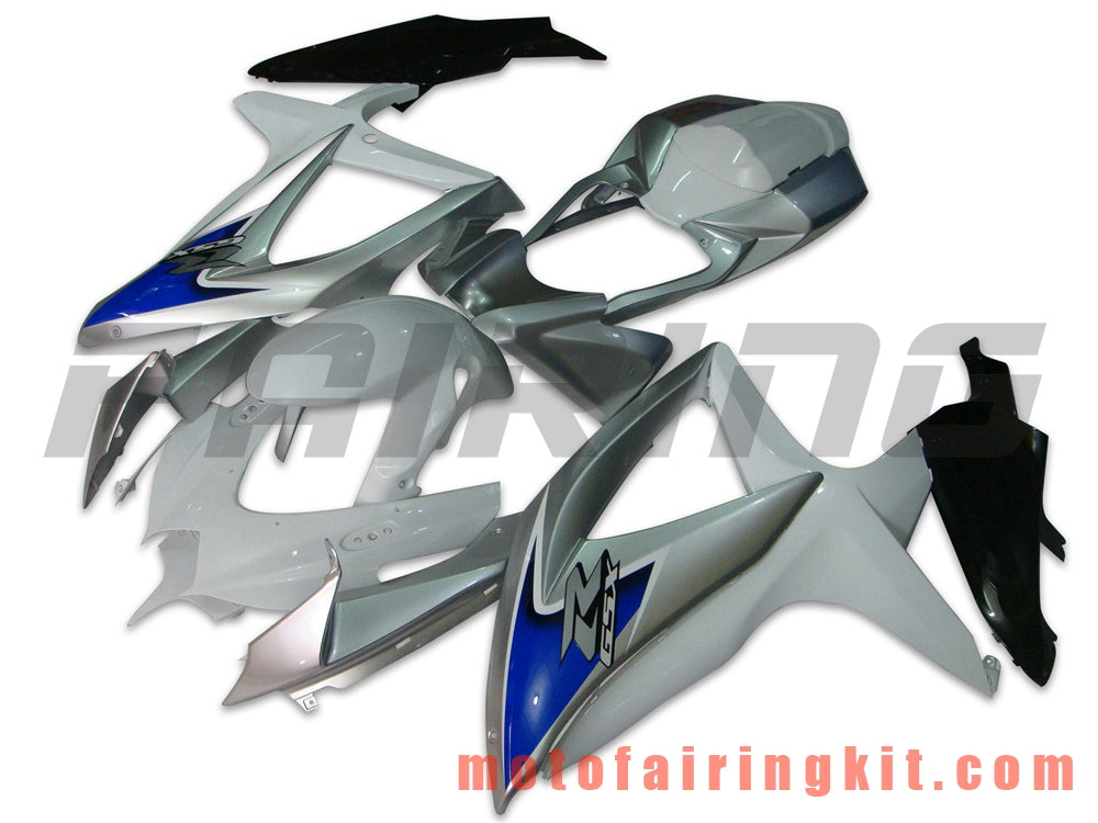 Fairing Kits Fit for GSX-R750 GSX-R600 K8 2008 2009 2010 GSXR 600 750 Plastic ABS Injection Mold Complete Motorcycle Body Aftermarket Bodywork Frame (Silver & White) B037