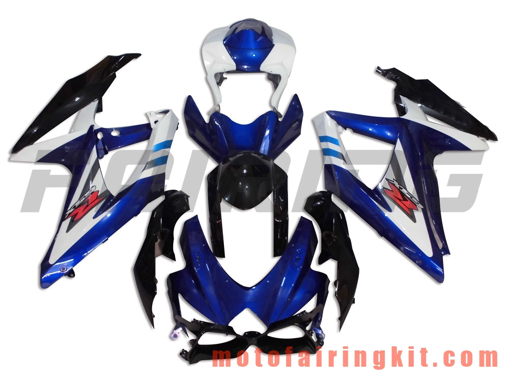 Kits de carenado aptos para GSX-R750 GSX-R600 K8 2008 2009 2010 GSXR 600 750 Molde de inyección de plástico ABS Carrocería completa para motocicleta Marco de carrocería de posventa (azul y blanco) B041