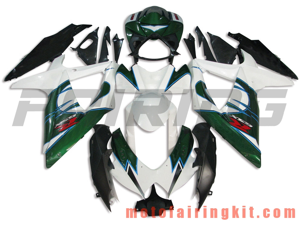 Fairing Kits Fit for GSX-R750 GSX-R600 K8 2008 2009 2010 GSXR 600 750 Plastic ABS Injection Mold Complete Motorcycle Body Aftermarket Bodywork Frame (White & Green) B046