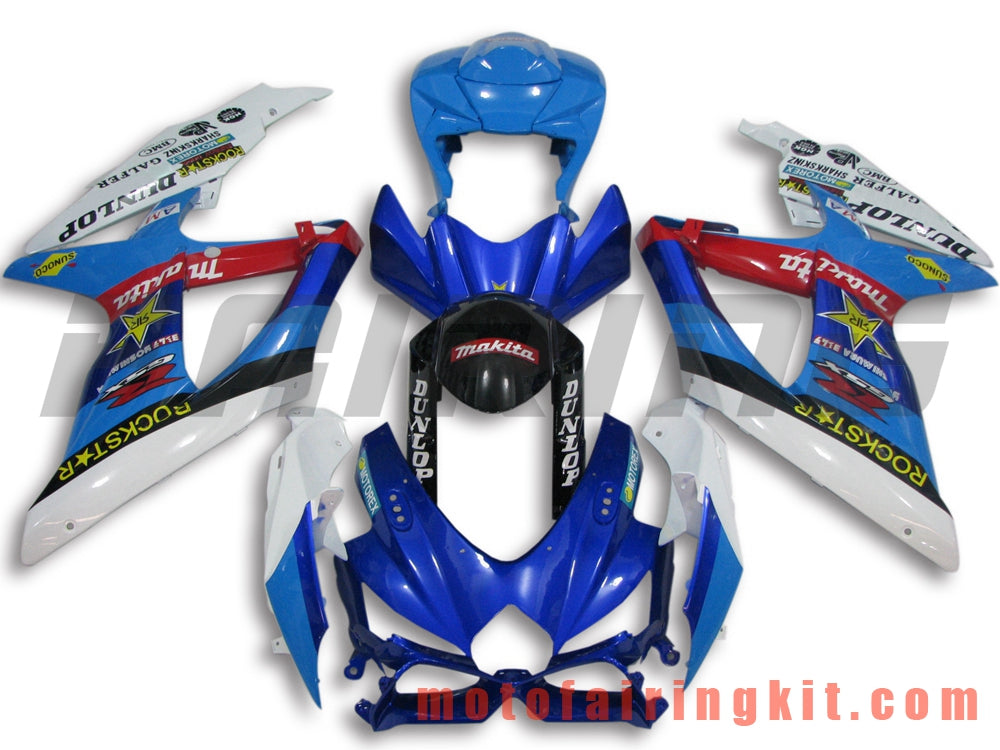 フェアリングキット GSX-R750 GSX-R600 K8 2008 2009 2010 GSXR 600 750 プラスチック ABS 射出成形 完全なオートバイボディ アフターマーケットボディワークフレーム (ブルー &amp; ホワイト) B050