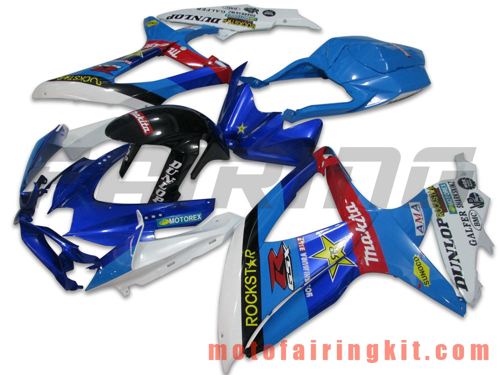 Kits de carenado aptos para GSX-R750 GSX-R600 K8 2008 2009 2010 GSXR 600 750 Molde de inyección de plástico ABS Carrocería completa para motocicleta Marco de carrocería de posventa (azul y blanco) B050