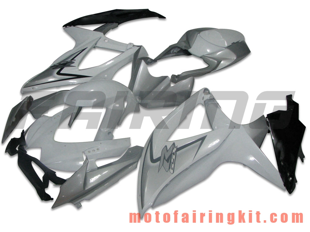 フェアリングキット GSX-R750 GSX-R600 K8 2008 2009 2010 GSXR 600 750 プラスチック ABS 射出成形 完全なオートバイボディ アフターマーケットボディワークフレーム (ホワイト &amp; シルバー) B052