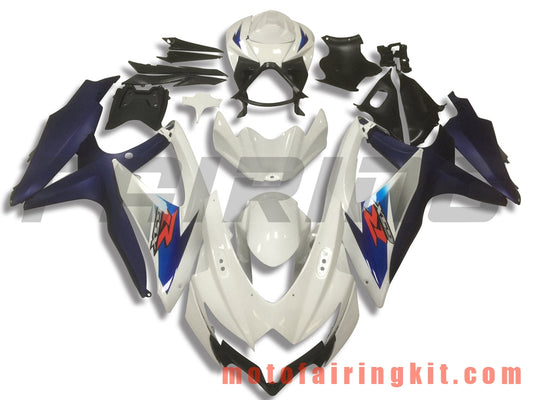 フェアリングキット GSX-R750 GSX-R600 K8 2008 2009 2010 GSXR 600 750 プラスチック ABS 射出成型 完全なオートバイボディ アフターマーケットボディワークフレーム (ホワイト &amp; ブルー) B070