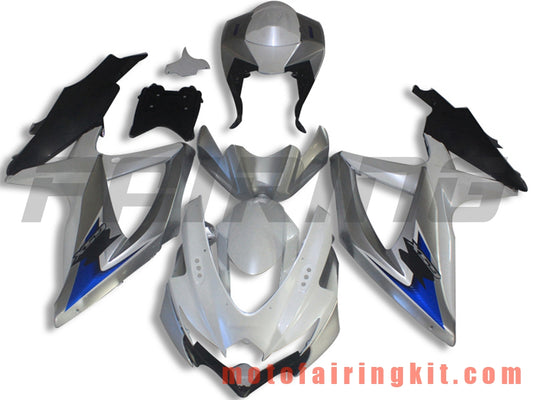 Fairing Kits Fit for GSX-R750 GSX-R600 K8 2008 2009 2010 GSXR 600 750 Plastic ABS Injection Mold Complete Motorcycle Body Aftermarket Bodywork Frame (White & Silver) B076