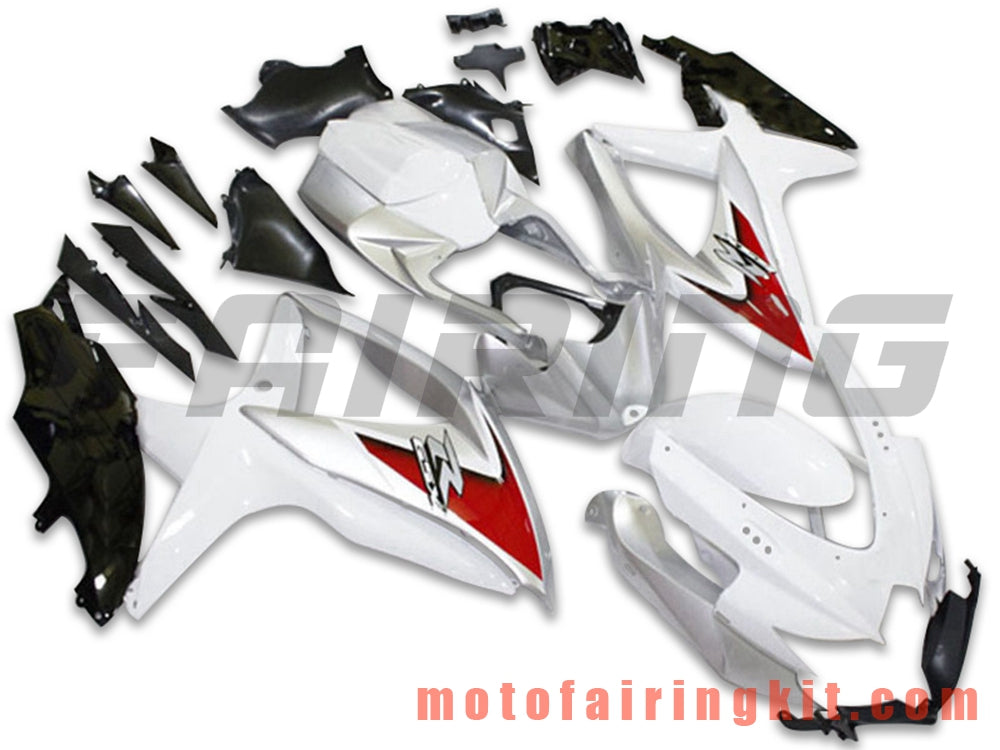 Fairing Kits Fit for GSX-R750 GSX-R600 K8 2008 2009 2010 GSXR 600 750 Plastic ABS Injection Mold Complete Motorcycle Body Aftermarket Bodywork Frame (White & Silver) B082