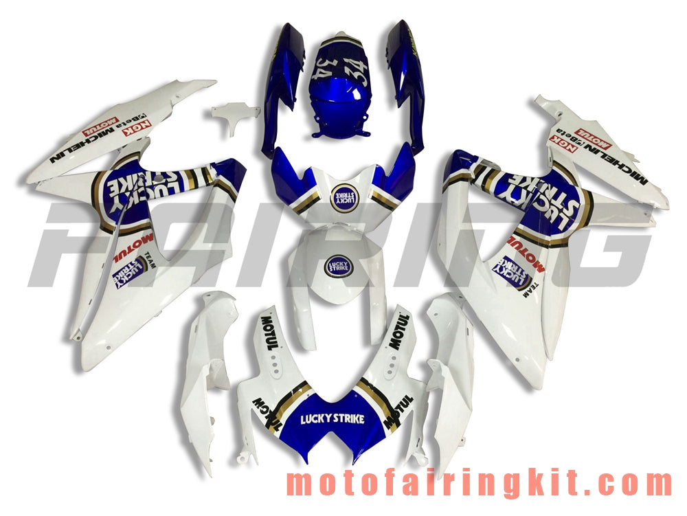 フェアリングキット GSX-R750 GSX-R600 K8 2008 2009 2010 GSXR 600 750 プラスチック ABS 射出成形 完全なオートバイボディ アフターマーケットボディワークフレーム (ホワイト &amp; ブルー) B084