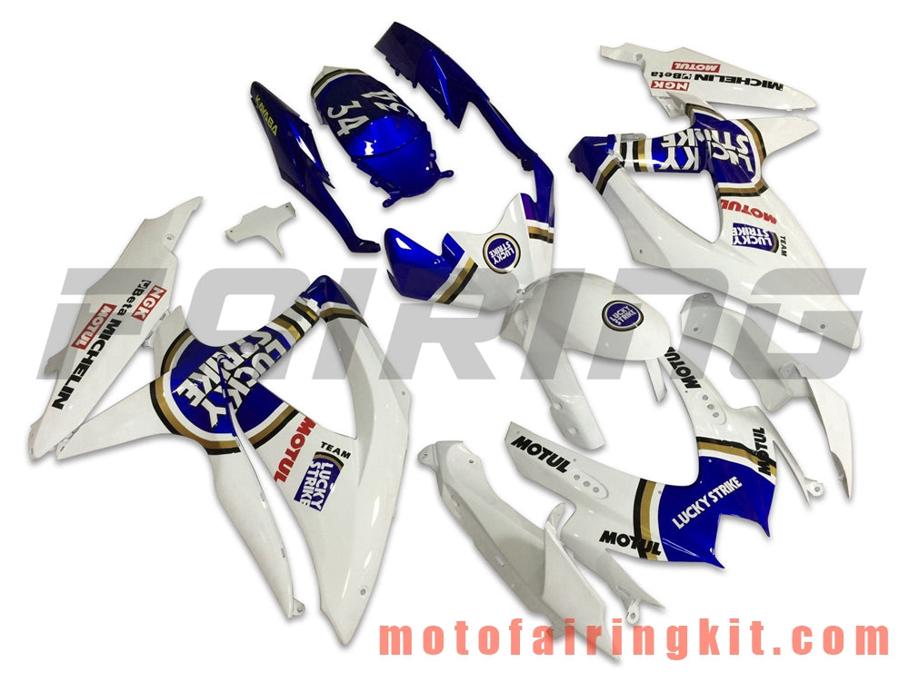 フェアリングキット GSX-R750 GSX-R600 K8 2008 2009 2010 GSXR 600 750 プラスチック ABS 射出成形 完全なオートバイボディ アフターマーケットボディワークフレーム (ホワイト &amp; ブルー) B084