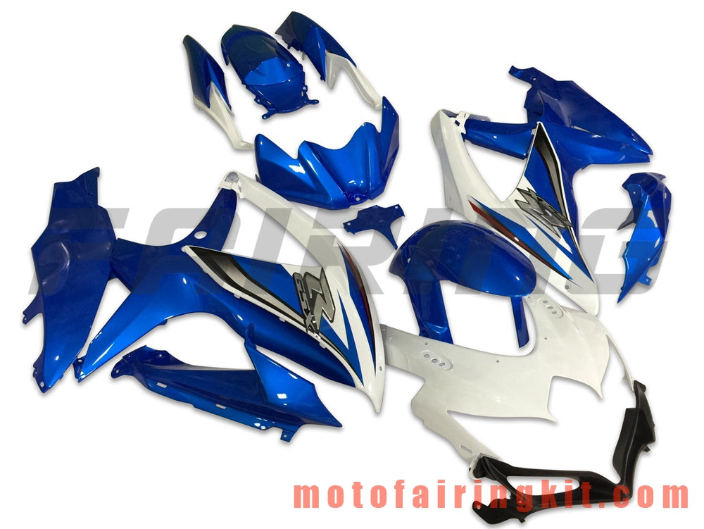 フェアリングキット GSX-R750 GSX-R600 K8 2008 2009 2010 GSXR 600 750 プラスチック ABS 射出成形 完全なオートバイボディ アフターマーケットボディワークフレーム (ブルー &amp; ホワイト) B085