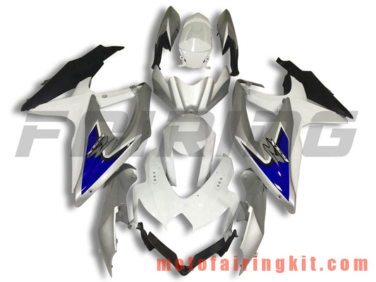 Fairing Kits Fit for GSX-R750 GSX-R600 K8 2008 2009 2010 GSXR 600 750 Plastic ABS Injection Mold Complete Motorcycle Body Aftermarket Bodywork Frame (White & Silver) B088