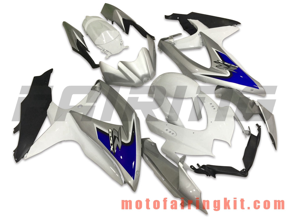 Fairing Kits Fit for GSX-R750 GSX-R600 K8 2008 2009 2010 GSXR 600 750 Plastic ABS Injection Mold Complete Motorcycle Body Aftermarket Bodywork Frame (White & Silver) B088