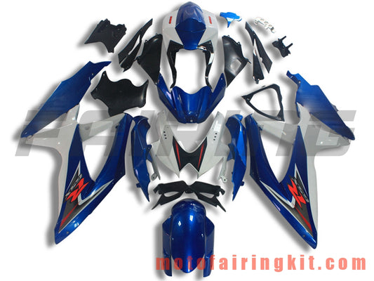 Fairing Kits Fit for GSX-R750 GSX-R600 K8 2008 2009 2010 GSXR 600 750 Plastic ABS Injection Mold Complete Motorcycle Body Aftermarket Bodywork Frame (Blue & White) B090