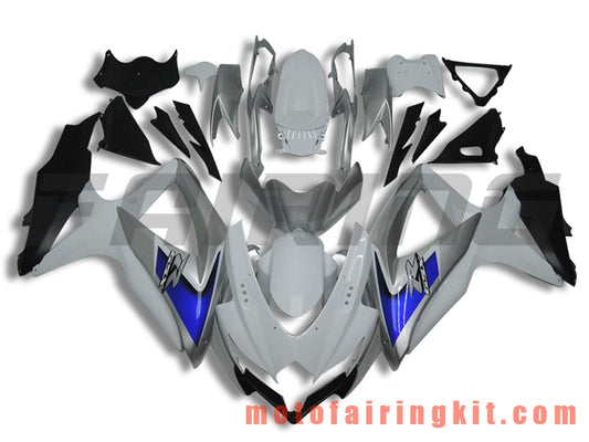 Fairing Kits Fit for GSX-R750 GSX-R600 K8 2008 2009 2010 GSXR 600 750 Plastic ABS Injection Mold Complete Motorcycle Body Aftermarket Bodywork Frame (White & Silver) B091