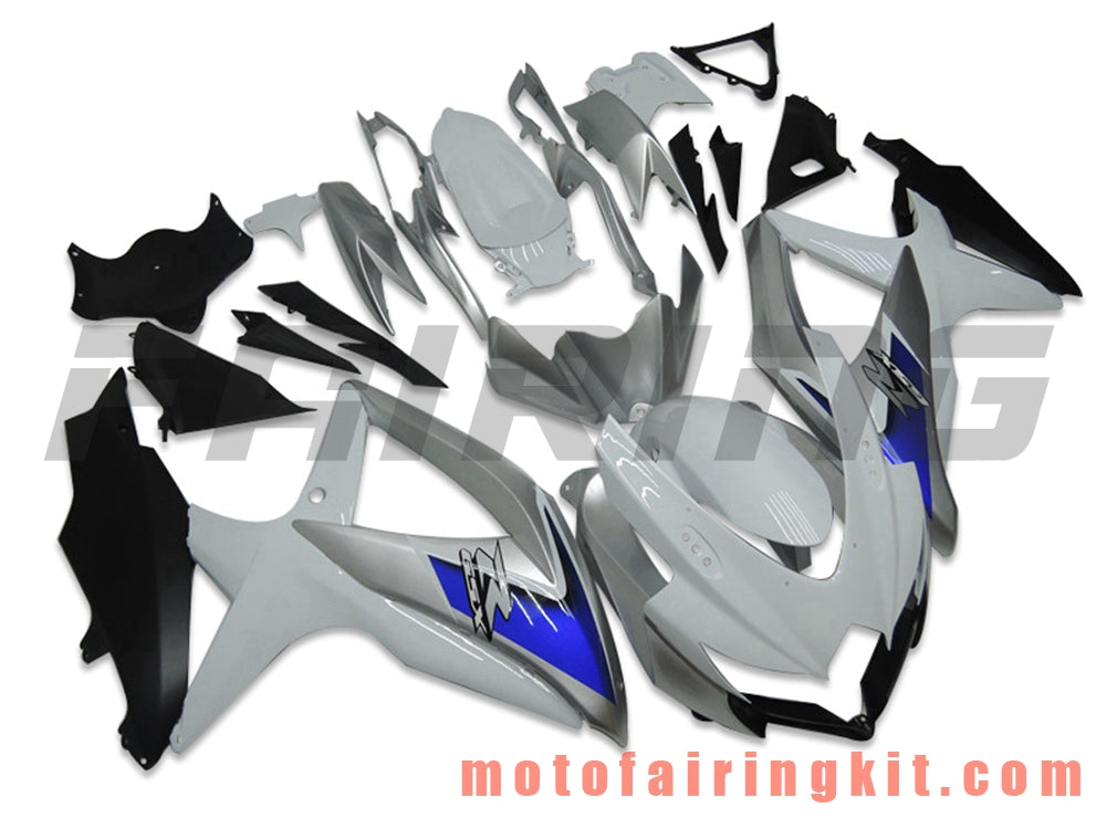 Fairing Kits Fit for GSX-R750 GSX-R600 K8 2008 2009 2010 GSXR 600 750 Plastic ABS Injection Mold Complete Motorcycle Body Aftermarket Bodywork Frame (White & Silver) B091