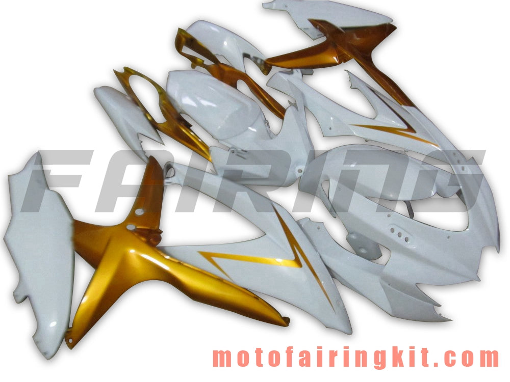 Fairing Kits Fit for GSX-R750 GSX-R600 K8 2008 2009 2010 GSXR 600 750 Plastic ABS Injection Mold Complete Motorcycle Body Aftermarket Bodywork Frame (White & Gold) B092