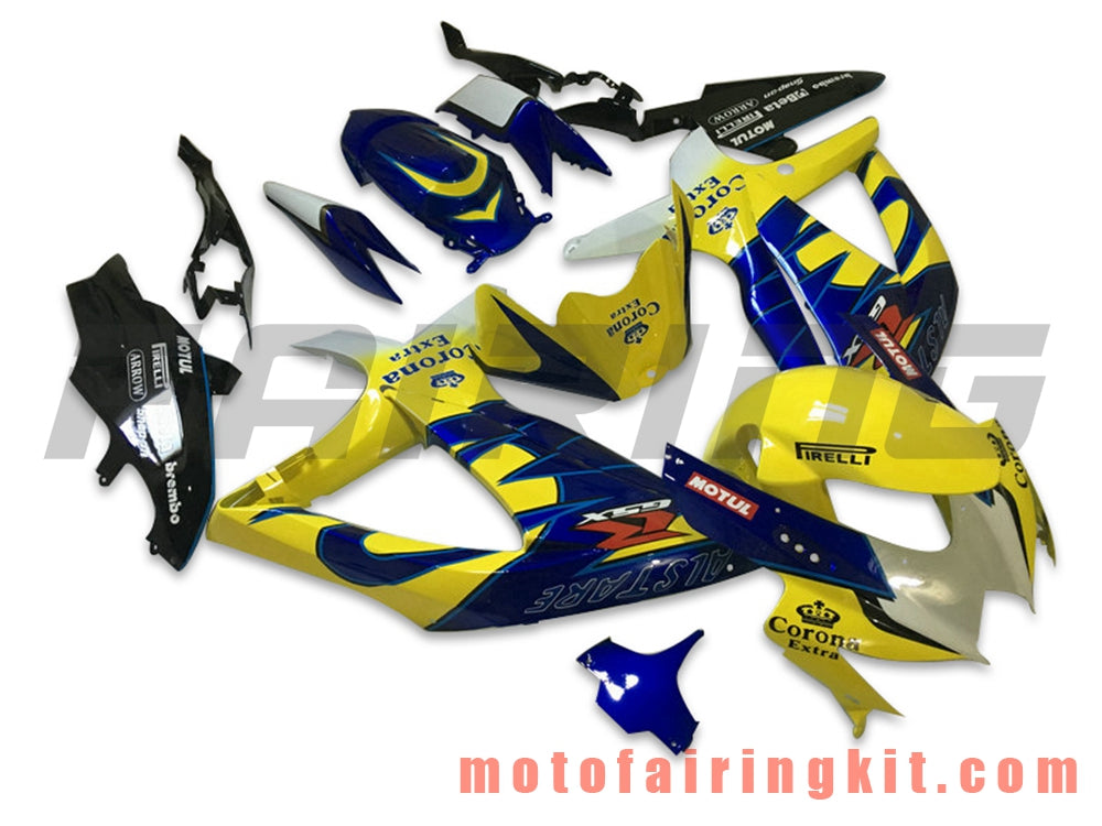 フェアリングキット GSX-R750 GSX-R600 K8 2008 2009 2010 GSXR 600 750 プラスチック ABS 射出成型 完全なオートバイボディ アフターマーケットボディワークフレーム (イエロー &amp; ブルー) B106