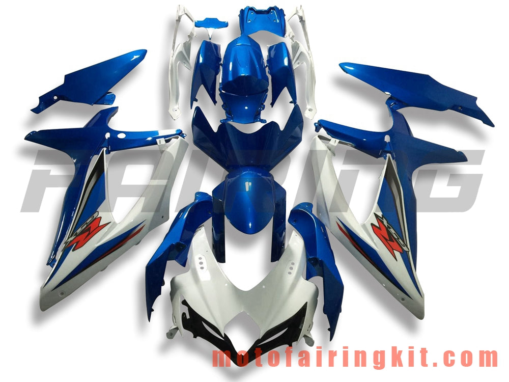 フェアリングキット GSX-R750 GSX-R600 K8 2008 2009 2010 GSXR 600 750 プラスチック ABS 射出成形 完全なオートバイボディ アフターマーケットボディワークフレーム (ブルー &amp; ホワイト) B114