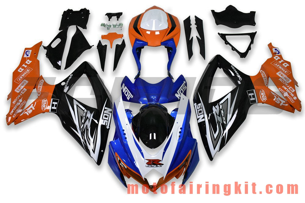 Kits de carenado aptos para GSX-R750 GSX-R600 K8 2008 2009 2010 GSXR 600 750 Molde de inyección de plástico ABS Carrocería completa para motocicleta Marco de carrocería de posventa (azul y naranja) B201