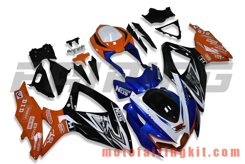 Kits de carenado aptos para GSX-R750 GSX-R600 K8 2008 2009 2010 GSXR 600 750 Molde de inyección de plástico ABS Carrocería completa para motocicleta Marco de carrocería de posventa (azul y naranja) B201