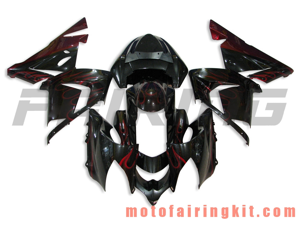 Fairing Kits Fit for ZX-10R ZX10R 2004 2005 ZX-10R ZX10R 04 05 Plastic ABS Injection Mold Complete Motorcycle Body Aftermarket Bodywork Frame (Black & Red) B003