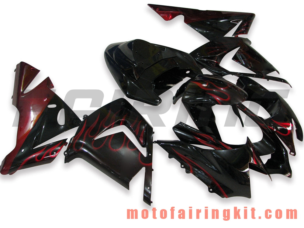 Fairing Kits Fit for ZX-10R ZX10R 2004 2005 ZX-10R ZX10R 04 05 Plastic ABS Injection Mold Complete Motorcycle Body Aftermarket Bodywork Frame (Black & Red) B003