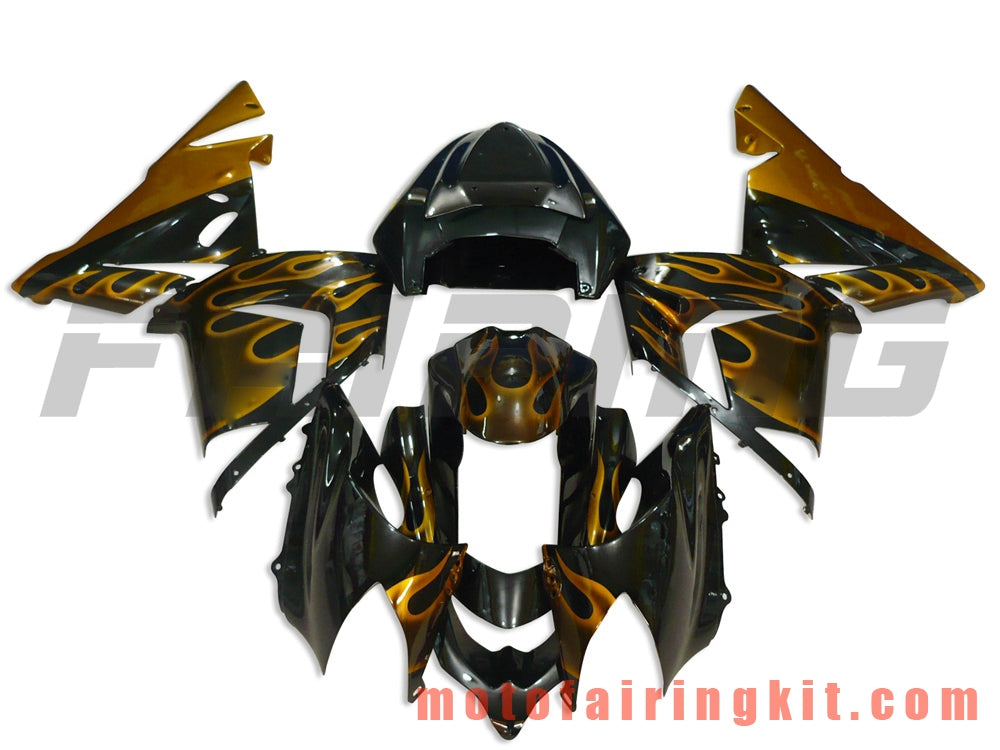 Fairing Kits Fit for ZX-10R ZX10R 2004 2005 ZX-10R ZX10R 04 05 Plastic ABS Injection Mold Complete Motorcycle Body Aftermarket Bodywork Frame (Black & Gold) B004