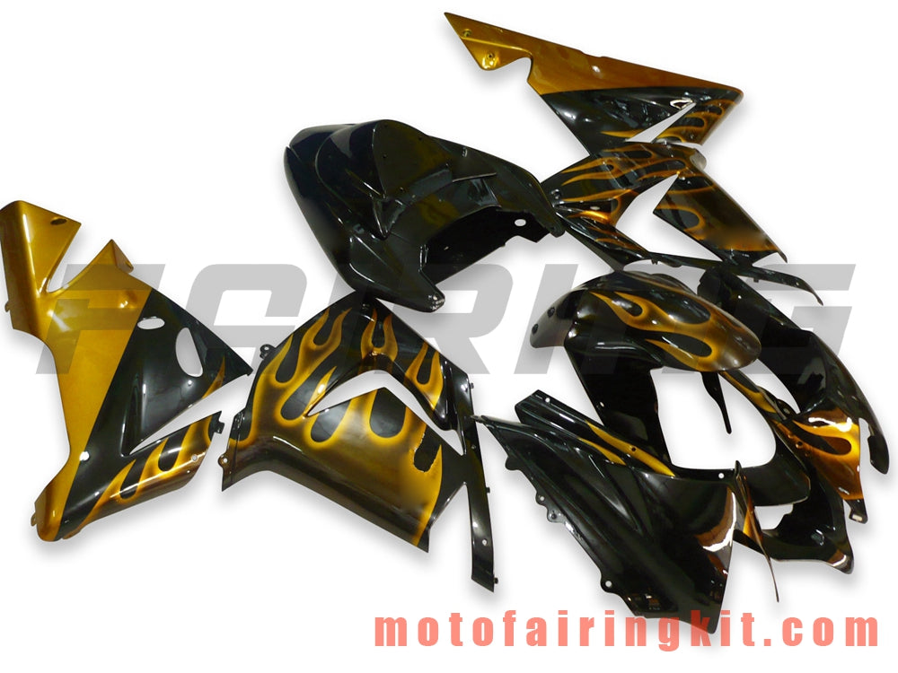 Fairing Kits Fit for ZX-10R ZX10R 2004 2005 ZX-10R ZX10R 04 05 Plastic ABS Injection Mold Complete Motorcycle Body Aftermarket Bodywork Frame (Black & Gold) B004