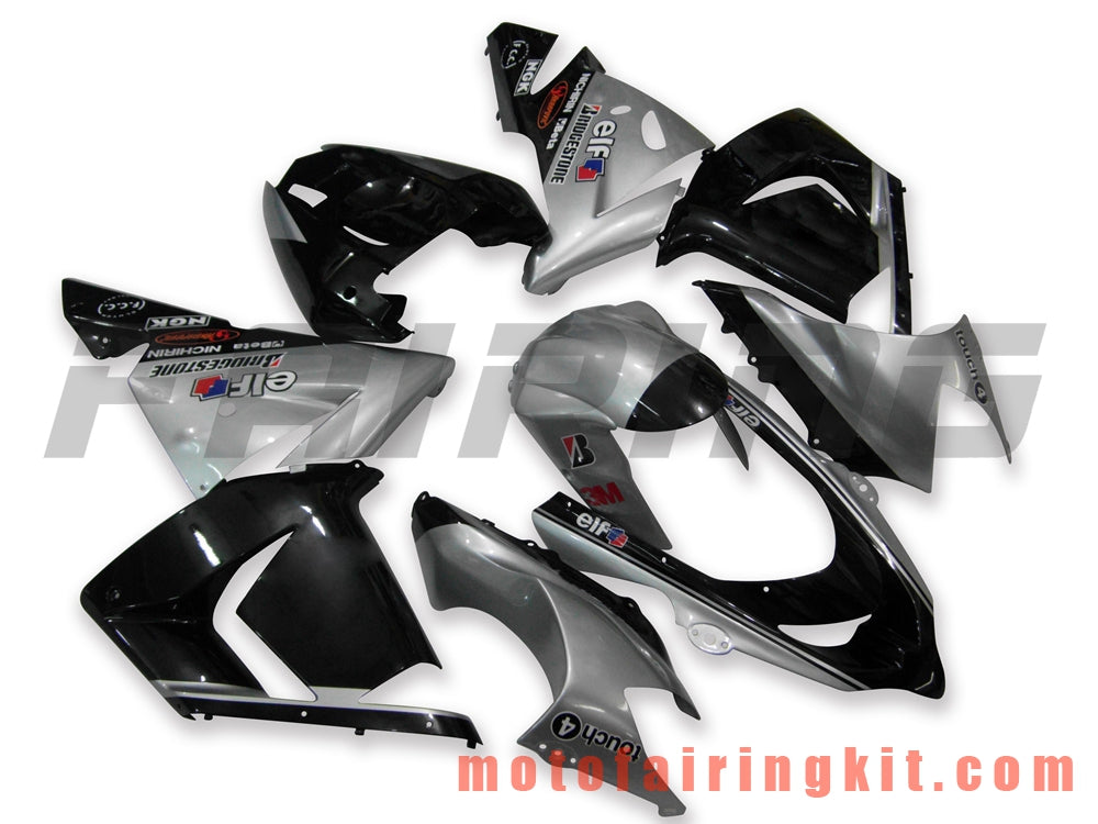 Fairing Kits Fit for ZX-10R ZX10R 2004 2005 ZX-10R ZX10R 04 05 Plastic ABS Injection Mold Complete Motorcycle Body Aftermarket Bodywork Frame (Silver & Black) B012