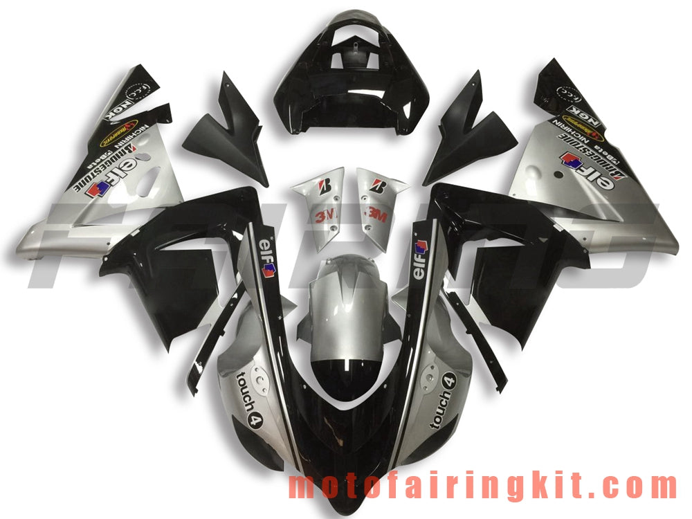 Fairing Kits Fit for ZX-10R ZX10R 2004 2005 ZX-10R ZX10R 04 05 Plastic ABS Injection Mold Complete Motorcycle Body Aftermarket Bodywork Frame (Silver & Black) B049