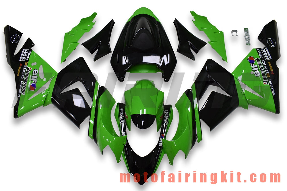 Fairing Kits Fit for ZX-10R ZX10R 2004 2005 ZX-10R ZX10R 04 05 Plastic ABS Injection Mold Complete Motorcycle Body Aftermarket Bodywork Frame (Green & Black) B066