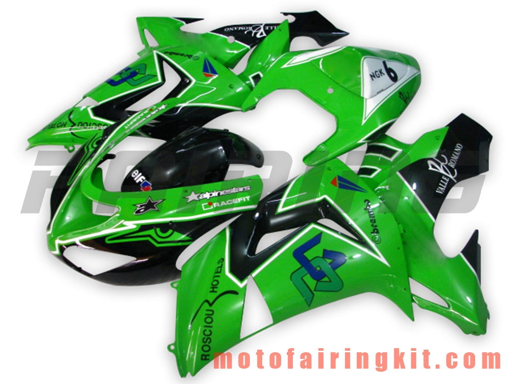 フェアリングキット ZX-10R ZX10R 2006 2007 ZX-10R ZX10R 06 07 プラスチック ABS 射出成型 完全なオートバイボディ アフターマーケットボディワークフレーム (グリーン &amp; ブラック) B007