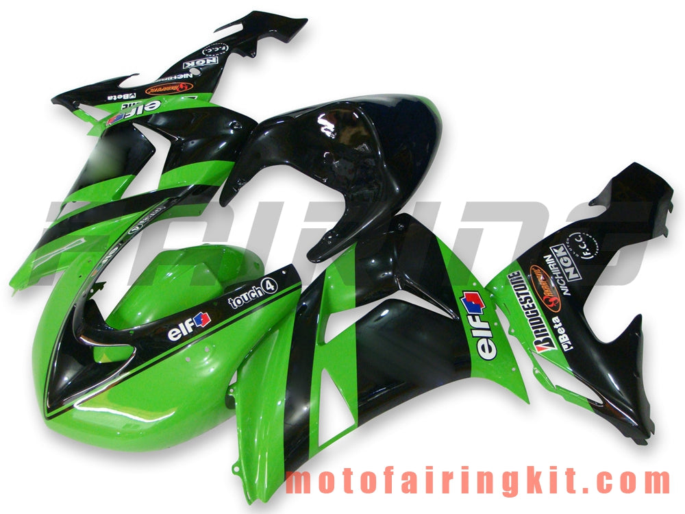 Fairing Kits Fit for ZX-10R ZX10R 2006 2007 ZX-10R ZX10R 06 07 Plastic ABS Injection Mold Complete Motorcycle Body Aftermarket Bodywork Frame (Green & Black) B009