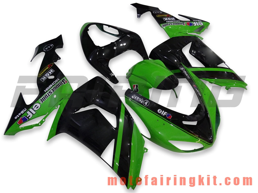 Fairing Kits Fit for ZX-10R ZX10R 2006 2007 ZX-10R ZX10R 06 07 Plastic ABS Injection Mold Complete Motorcycle Body Aftermarket Bodywork Frame (Black & Green) B021