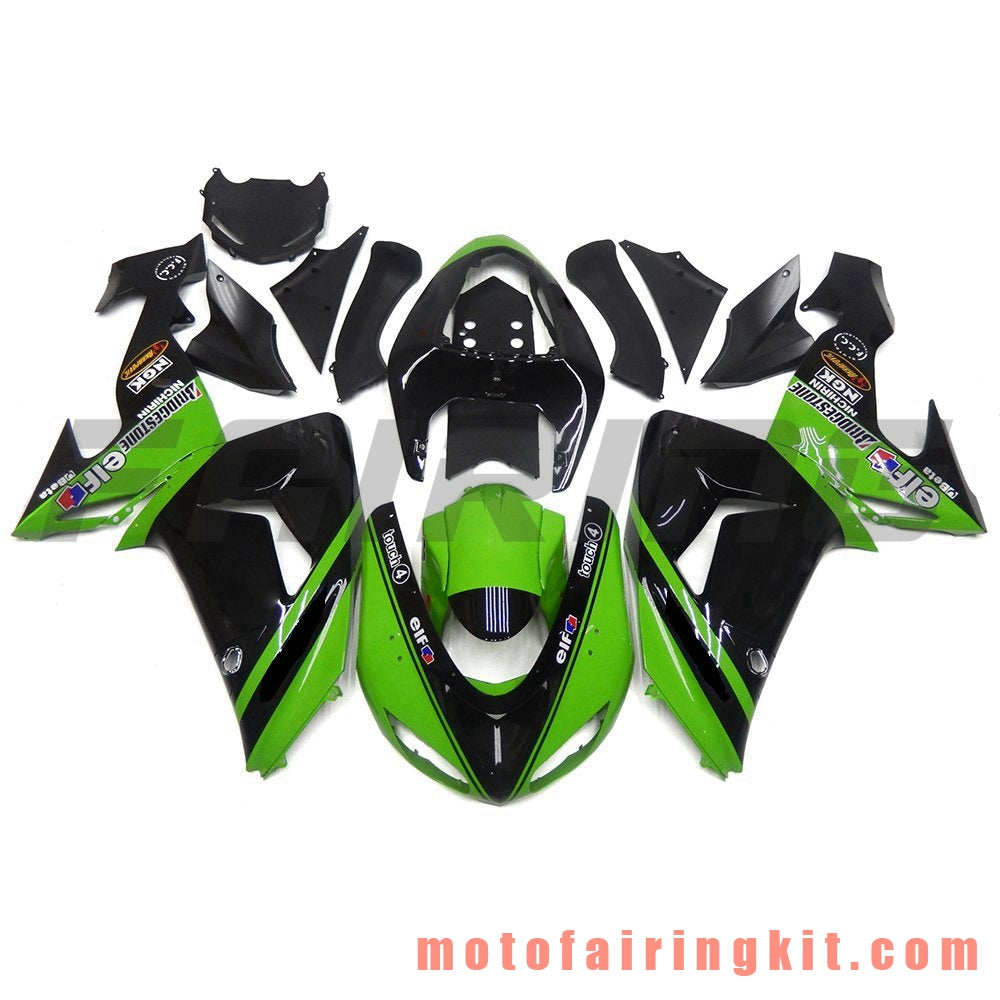 フェアリングキット ZX-10R ZX10R 2006 2007 ZX-10R ZX10R 06 07 プラスチック ABS 射出成型 完全なオートバイ車体 アフターマーケット車体フレーム (ブラック &amp; グリーン) B035