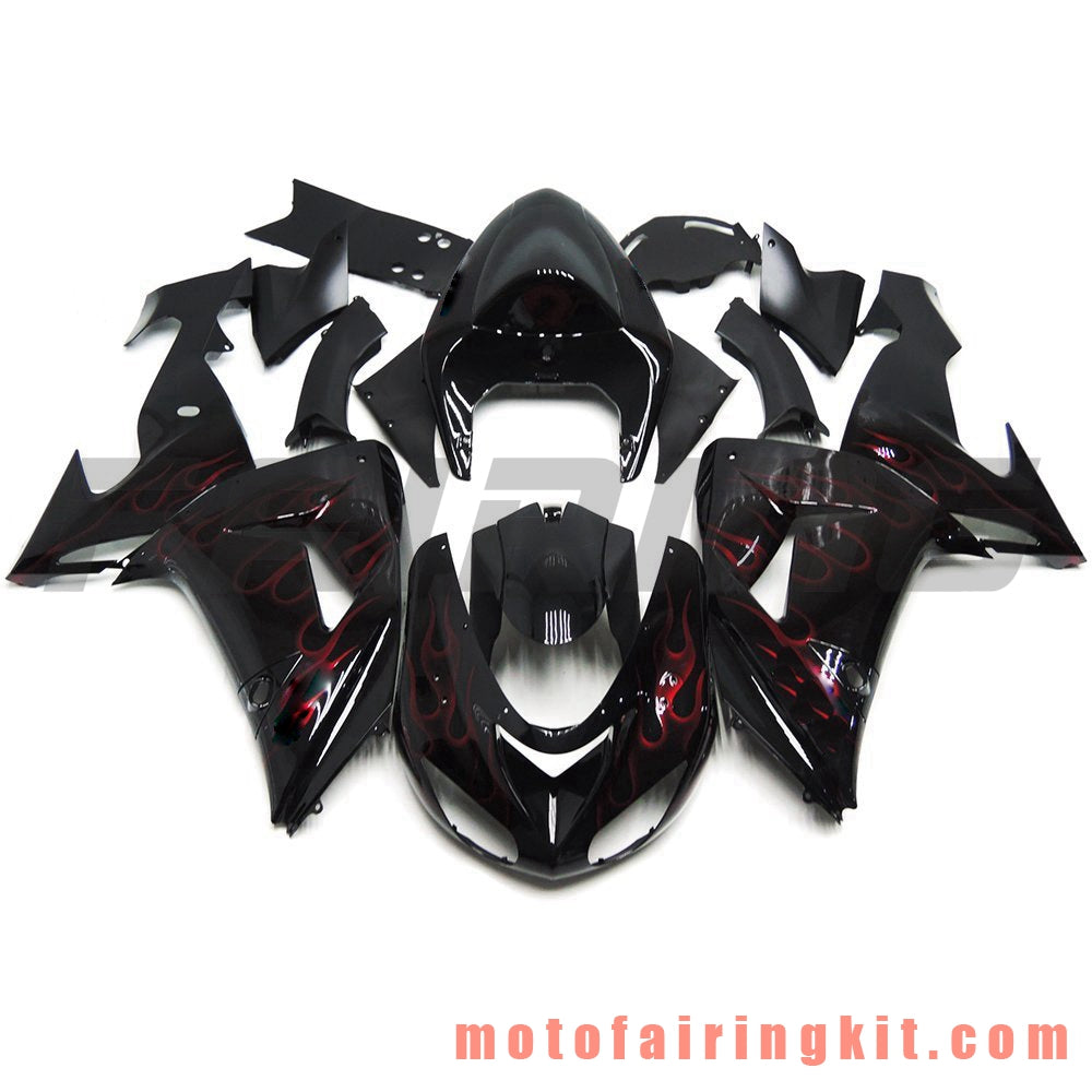 Fairing Kits Fit for ZX-10R ZX10R 2006 2007 ZX-10R ZX10R 06 07 Plastic ABS Injection Mold Complete Motorcycle Body Aftermarket Bodywork Frame (Black & Red) B046