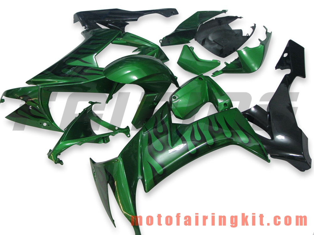 Fairing Kits Fit for ZX-10R ZX10R 2008 2009 2010 ZX10R 08 09 10 Plastic ABS Injection Mold Complete Motorcycle Body Aftermarket Bodywork Frame (Green & Black) B001