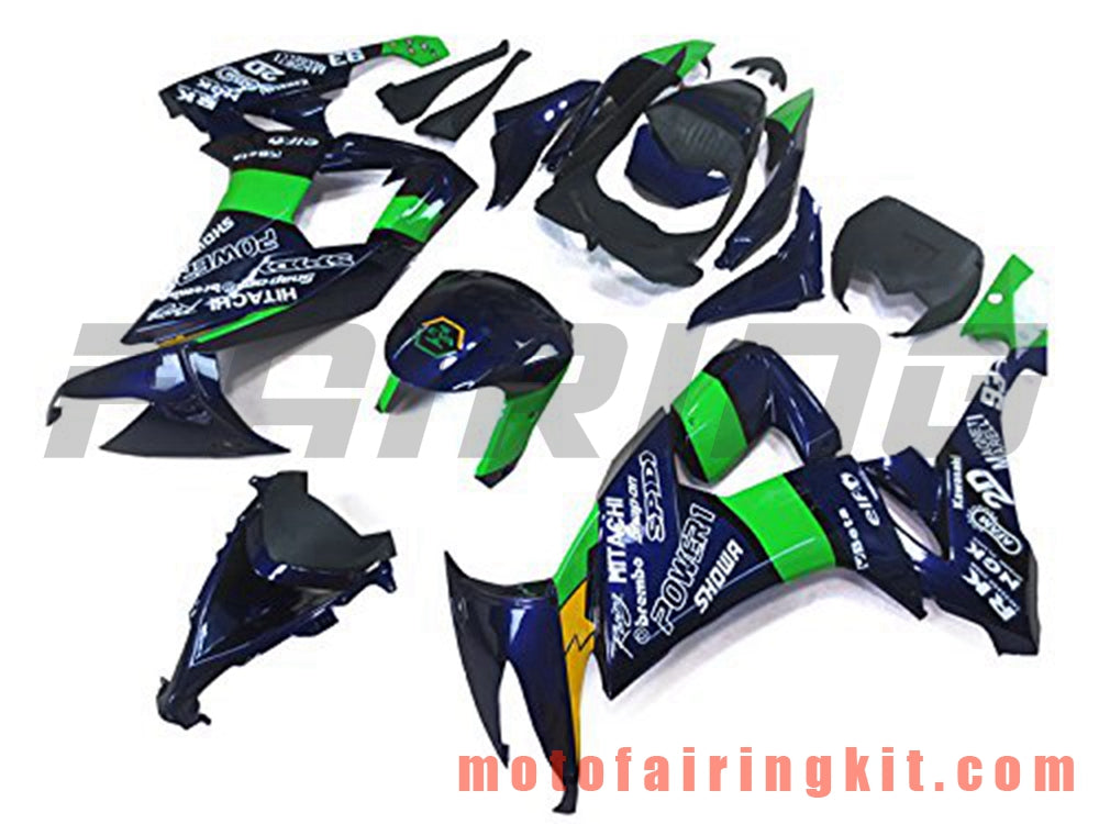 Kits de carenado aptos para ZX-10R ZX10R 2008 2009 2010 ZX10R 08 09 10 Molde de inyección de plástico ABS Carrocería completa para motocicleta Marco de carrocería de posventa (azul y verde) B025