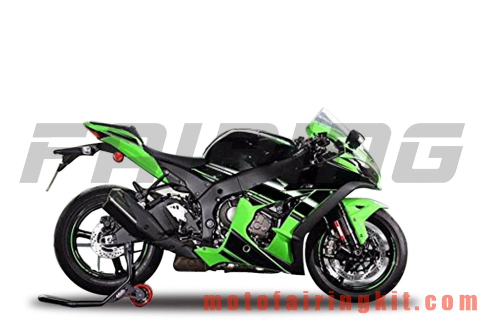 Fairing Kits Fit for ZX-10R ZX10R 2016 2017 2018 2019 ZX-10R ZX10R 16 17 18 19 Plastic ABS Injection Mold Complete Motorcycle Body Aftermarket Bodywork Frame (Green & Black) B004