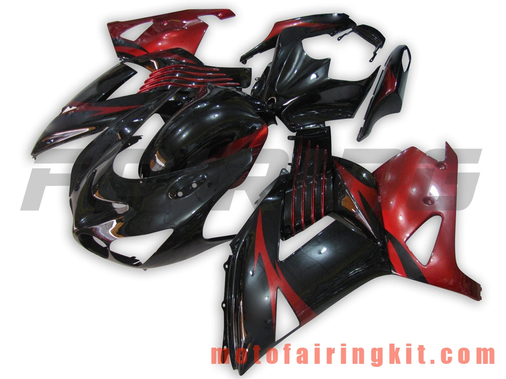 Fairing Kits Fit for ZX14R ZX-14R ZZ-R1400 2006 2007 2008 2009 2010 2011 Plastic ABS Injection Mold Complete Motorcycle Body Aftermarket Bodywork Frame (Black & Red) B008