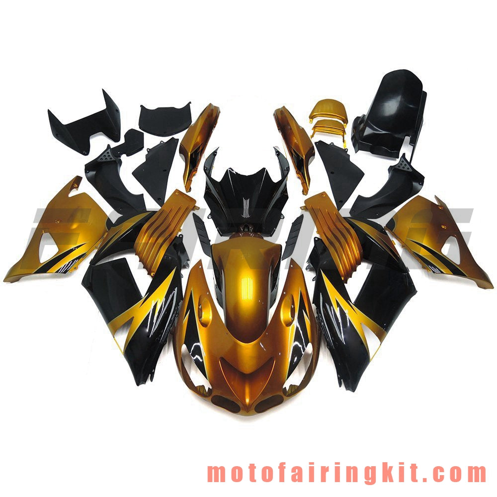 Fairing Kits Fit for ZX14R ZX-14R ZZ-R1400 2006 2007 2008 2009 2010 2011 Plastic ABS Injection Mold Complete Motorcycle Body Aftermarket Bodywork Frame (Gold & Black) B016