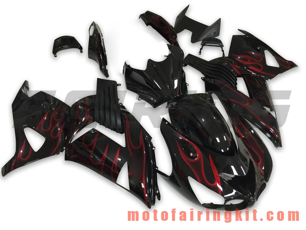 フェアリングキット ZX14R ZX-14R ZZ-R1400 2006 2007 2008 2009 2010 2011 プラスチック ABS 射出成形 完全なオートバイボディ アフターマーケットボディワークフレーム (ブラック &amp; レッド) B030