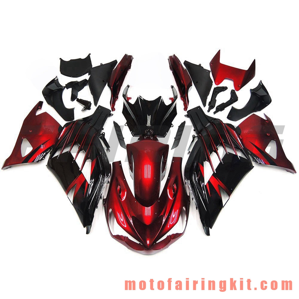 Fairing Kits Fit for ZX14R ZX-14R ZZ-R1400 2012 2013 2014 2015 2016 2017 2018 2019 Plastic ABS Injection Mold Complete Motorcycle Body Aftermarket Bodywork Frame (Red & Black) B002