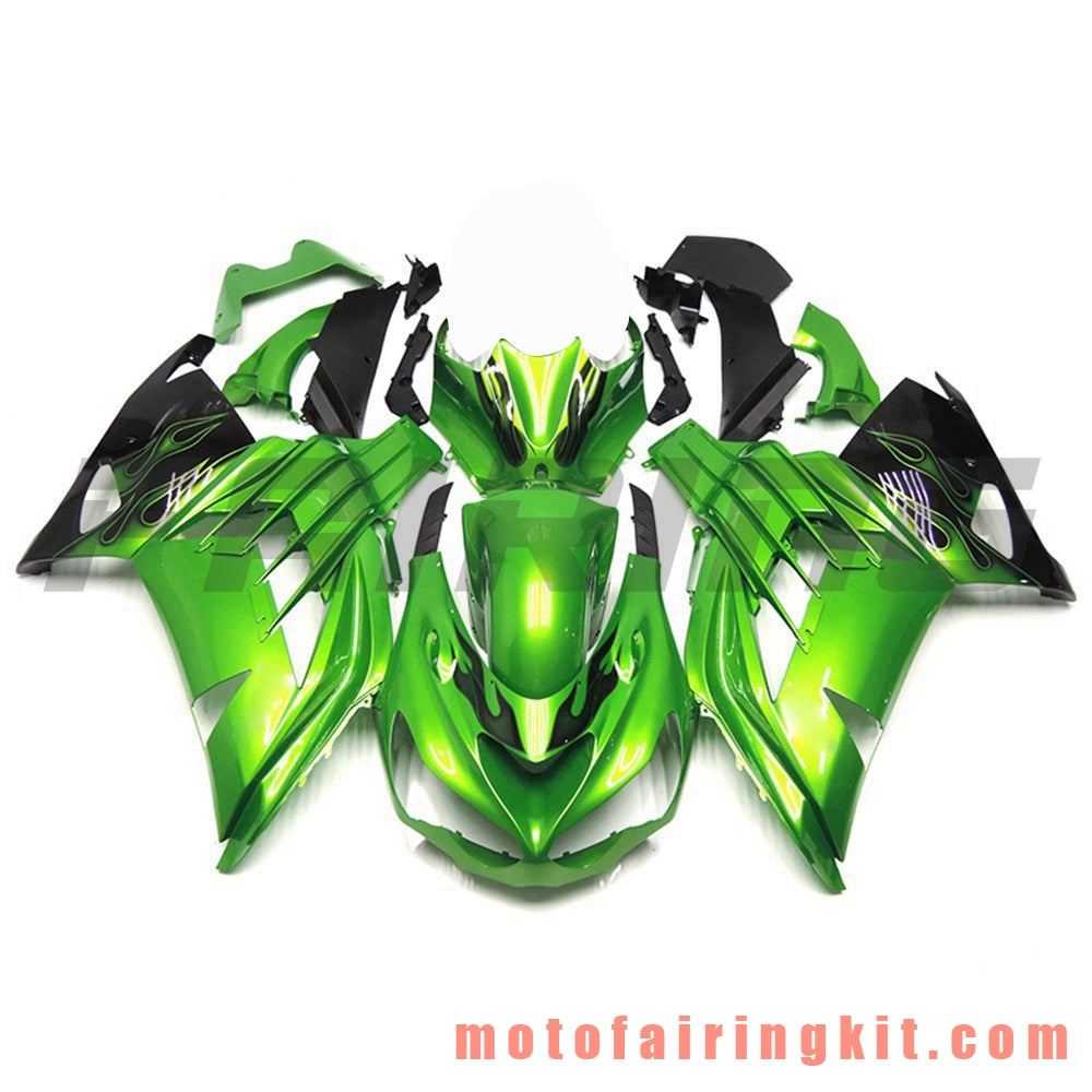 Fairing Kits Fit for ZX14R ZX-14R ZZ-R1400 2012 2013 2014 2015 2016 2017 2018 2019 Plastic ABS Injection Mold Complete Motorcycle Body Aftermarket Bodywork Frame (Green & Black) B003